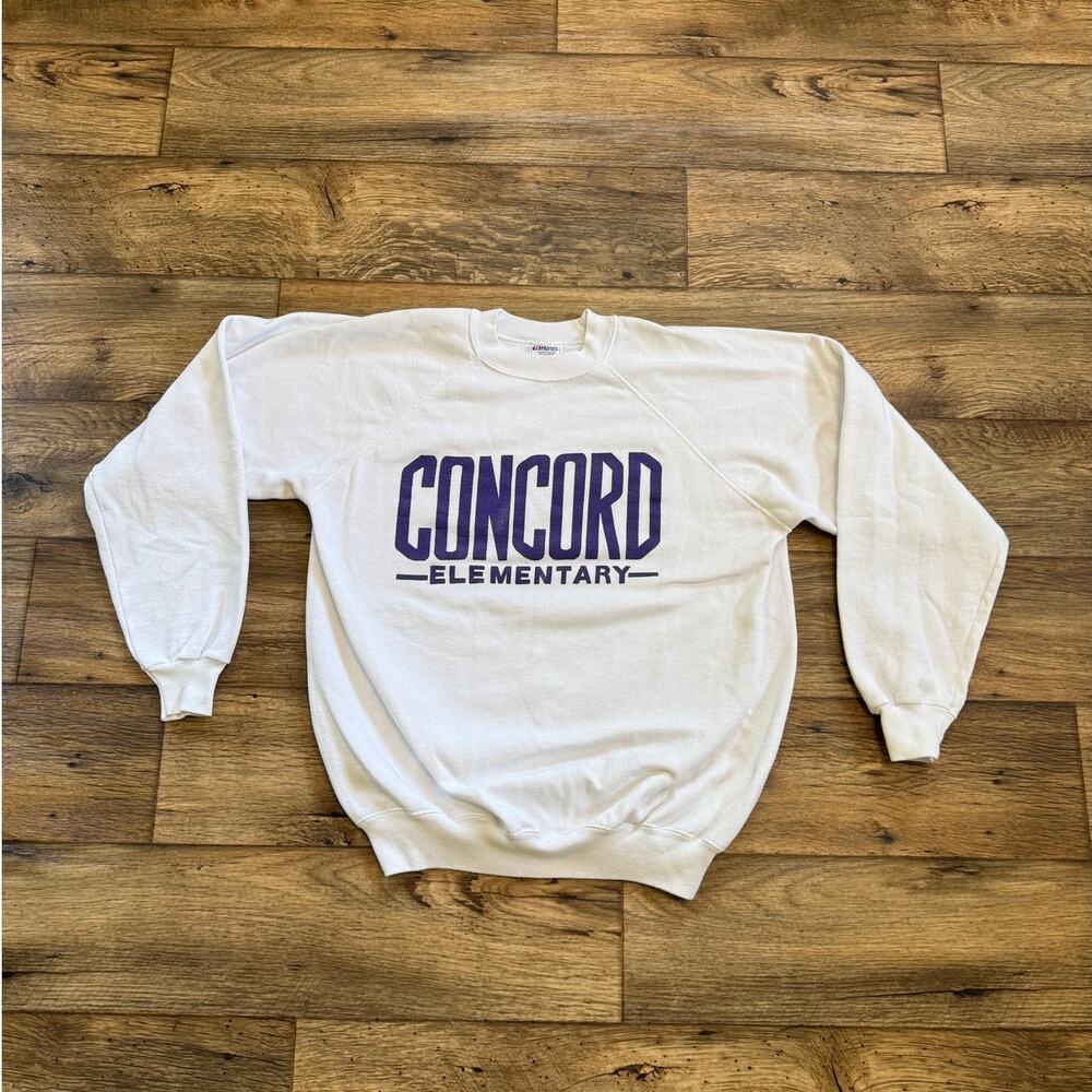 Vintage 80s Hanes Concord Elementary White Crewneck Sweatshirt